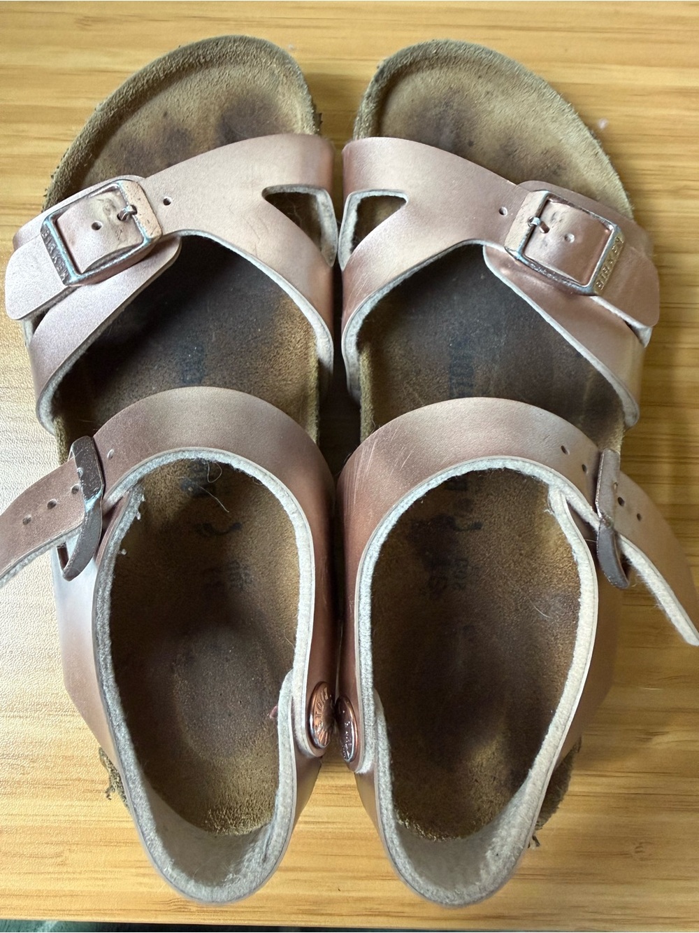 Birkenstock Kids Metallic Rose Gold Double Buckle Sandals